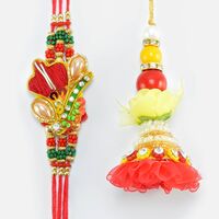 Maroon Color Highlighted Pearl Studded Zardosi Bhai and Bhabhi Rakhi Set of 2