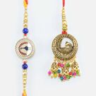 Special Peacock Lover Set of Two Stunning Looking Bhaiya Bhabhi Peacock Pattern Rakhis