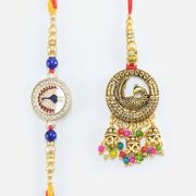 Special Peacock Lover Set of Two Stunning Looking Bhaiya Bhabhi Peacock Pattern Rakhis