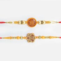 Shri Ganesha and Divine Swastika Flower Stunning Rakhis for Brother Set of 2