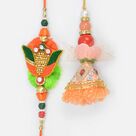 Colorful Beaded Zardosi Work Design Beautiful Set of Bhaiya Bhabhi Rakhis
