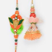 Colorful Beaded Zardosi Work Design Beautiful Set of Bhaiya Bhabhi Rakhis