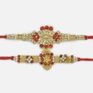 Oval Shape Pearl and Flower Studded  In Jewels Awesome Looking Rakhi for Brother 