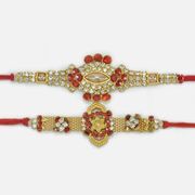 Oval Shape Pearl and Flower Studded In Jewels Awesome Looking Rakhi for Brother 