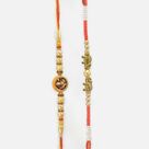 Lord Ganesha Auspicious Rakhi with Two Elephant Thread White and Red Beads Rakhi