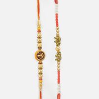 Lord Ganesha Auspicious Rakhi with Two Elephant Thread White and Red Beads Rakhi