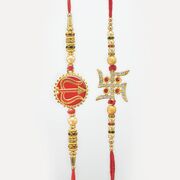 Auspicious Trishul and Swastika Divine Beds Mauli Brother Rakhi Set