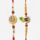 Divine Om and God Kanha with Rudraksha Beaded Rakhi Set of 2