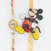 Brother Rakhi with Kid Mickey Mouse Cartoon Rakhi and Pearl Mauli Thread Rakhi