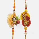 Zardosi Work Pair of Beautiful Rich Looking Set of Bhaiya Bhabhi Rakhi