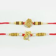 Divine Ganesha Rakhi with Om and Studded Diamonds Set of 2
