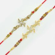 Auspicious Set of 2 Swastik Rakhi with Glittery Work