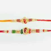 Angelic Ganesha Set of 2 Rakhi with Big Om And Colorful Beads