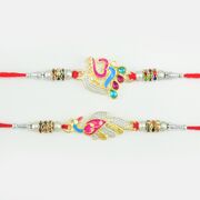 Holy Om Rakhi with 1 Peacock Rakhi
