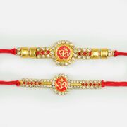 Golden Color Studded Diamond Rakhi set of 2