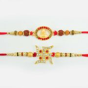 Beautiful Rudraksh Rakhi with Kalash And Swastik Rakhi