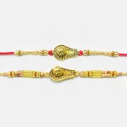 Shivling Designed Pearl Rakhi with Sandalwood And Glaas Work Thread Rakhi 