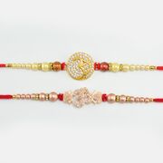 Golden Om Designer Rakhi with Diamonds And Pearl Rakhi