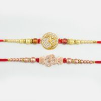 Golden Om Designer Rakhi with Diamonds And Pearl Rakhi
