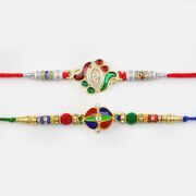 Multicolor Rakhi Set of 2 with Pearls And Diamonds