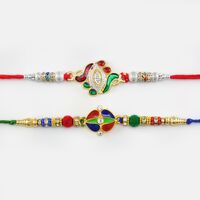 Multicolor Rakhi Set of 2 with Pearls And Diamonds