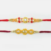 Golden Color Traditional Designer Sandalwood Rakhi 