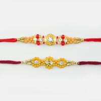 Golden Color Traditional Designer Sandalwood Rakhi 