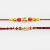 Multicolor Beads Rakhi with Diamonds In Mauli Dori
