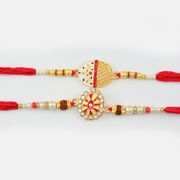 Golden Color Pearls And Rudraksh Rakhi Set of 2