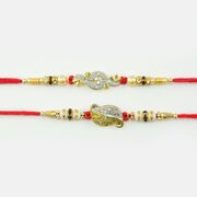 Om Designer Diamond Rakhi In Golden Color Pearls