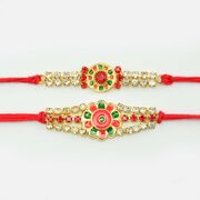 Charming Red Designer Mauli Rakhi Set of 2