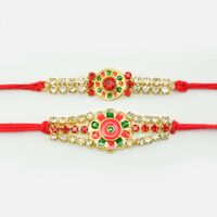 Charming Red Designer Mauli Rakhi Set of 2