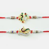 Beautiful Designed Peacock Silver Rakhi Set 