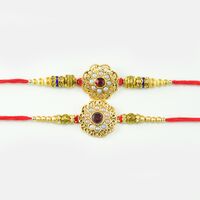 Attractive Round Designer Center Diamond Pearl Rakhi Set