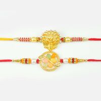 Beautiful Peacock Designer White And Golden Pearls Rakhi