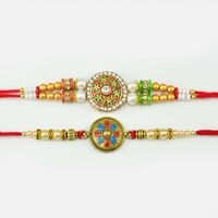 Graceful Designer Studded Diamonds Rakhi Set of 2