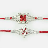 Attractive Designer silver Color Rakhi In Red Diamond 