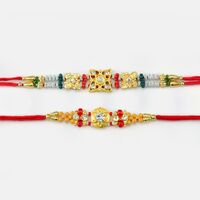 Stunning Sandalwood Designer Rakhi with Golden Rakhi
