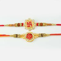 Swastik Design Rudraksh Rakhi with Diamond Swastik Rakhi