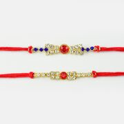 Blue And Red Color Diamond Rakhi Set of 2