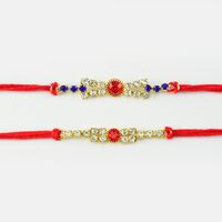 Blue And Red Color Diamond Rakhi Set of 2