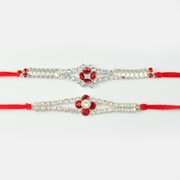 Fully Diamonds Rakhi with Machine Finish Red Diamonds
