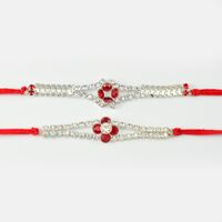 Fully Diamonds Rakhi with Machine Finish Red Diamonds