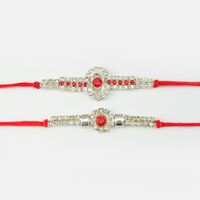 Unique Designer Red And Silver Diamonds Rakhi