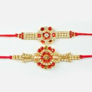 Amazing Red Diamond Designed Rakhi with 2 Pearls