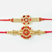 Amazing Red Diamond Designed Rakhi with 2 Pearls