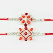 Square Shape Elegent Designer Central Red Diamond Rakhi