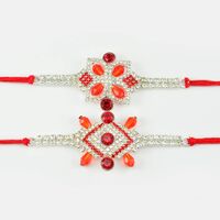 Square Shape Elegent Designer Central Red Diamond Rakhi