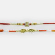 Carved Small Ganesha and Two Gajraj Rakhi set with Adorned Pearls