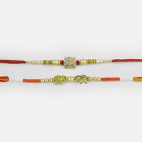 Carved Small Ganesha and Two Gajraj Rakhi set with Adorned Pearls